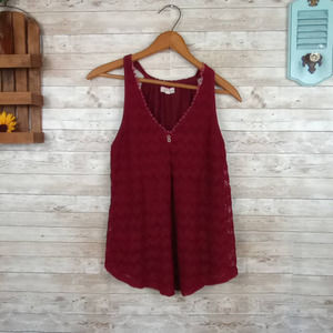 Demeanor Women's Maroon Sleeveless Chevron V-neck Tank Top Size S‎